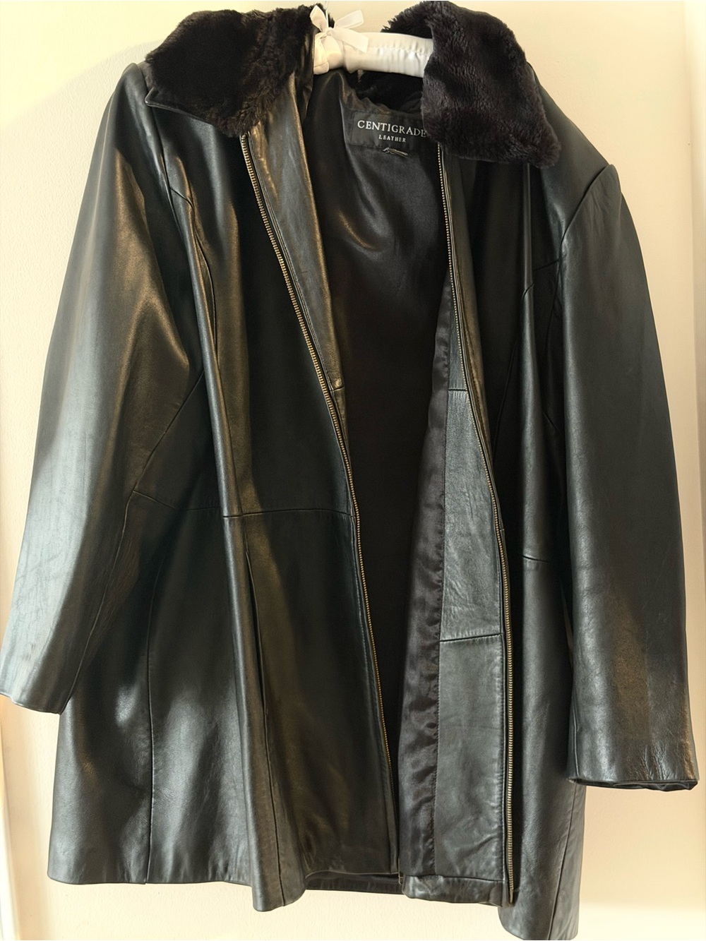 3X Black Leather Genuine Lamb Centigrade Jacket Faux Fur Collar QVC A41480